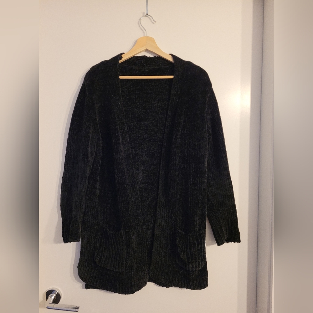 Black Chenille Cardigan Sweater